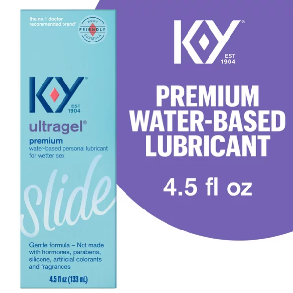 K-Y Ultragel Lube，個人潤滑劑，水基配方，可安全地與硅膠玩具一起使用，適合男士、女士和情侶，4.5 液量