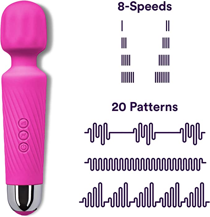 可充电个人按摩器 - 安静防水 - 20 种模式和 8 种速度 - 包括旅行包 - 男士和女士 - 非常适合缓解紧张、肌肉、背部、酸痛、恢复（粉红色）(a)